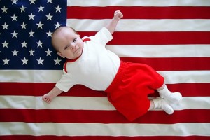 Baby & American flag July baby names